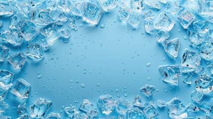 Ice Cubes on Blue Background