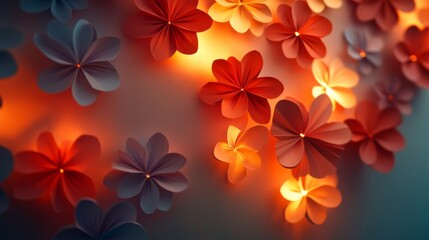 Fototapeta premium Illuminated Paper Flowers Wall Decor