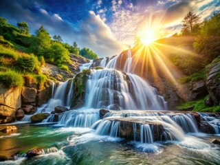 Obraz premium Stunning cascade photography showcases nature's power; majestic waterfalls in breathtaking detail.