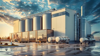 industrial warehouse and plant in the sun