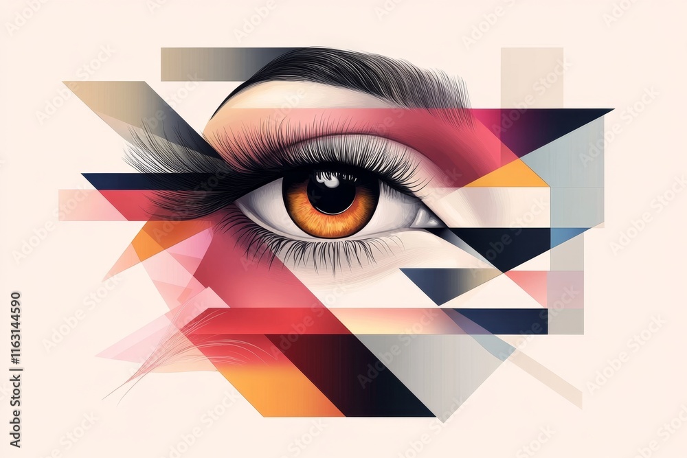 Poster a clean geometric design of an iris eye, with simple lines radiating from the pupil in soft gradient