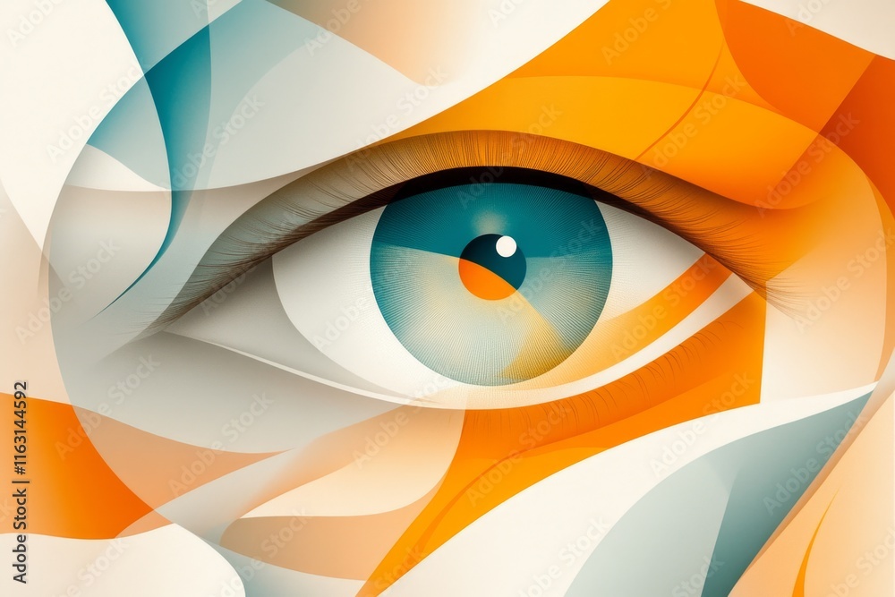 Poster a clean geometric design of an iris eye, with simple lines radiating from the pupil in soft gradient