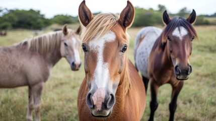 a group of horse at the savanna. zoo. horses