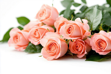 A close-up of pink roses on white background