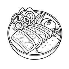 Black and White Illustration of Samgyeopsal Food with Various Ingredients.