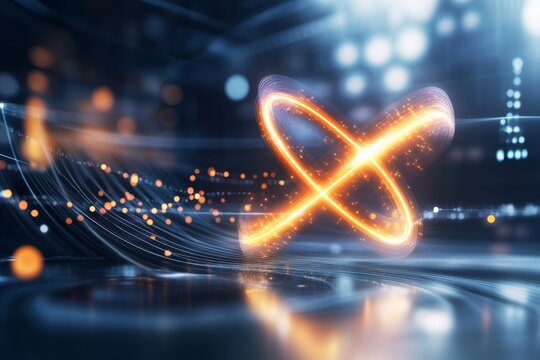 A glowing ionic bond forming between two atoms, depicted with vibrant energy waves and particle trails