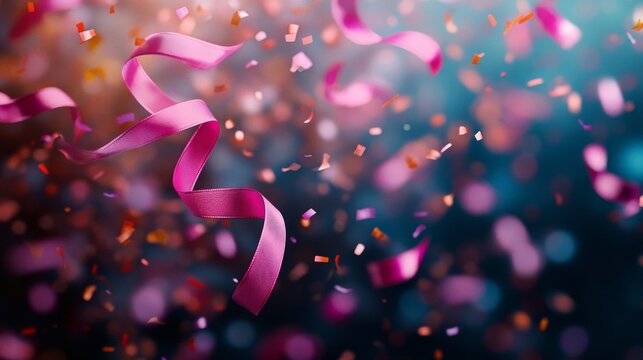 Pink ribbons and confetti celebrate a joyous occasion