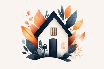 A housewarming invitation with an illustrated home, keys, and a welcoming phrase in bold, friendly lettering