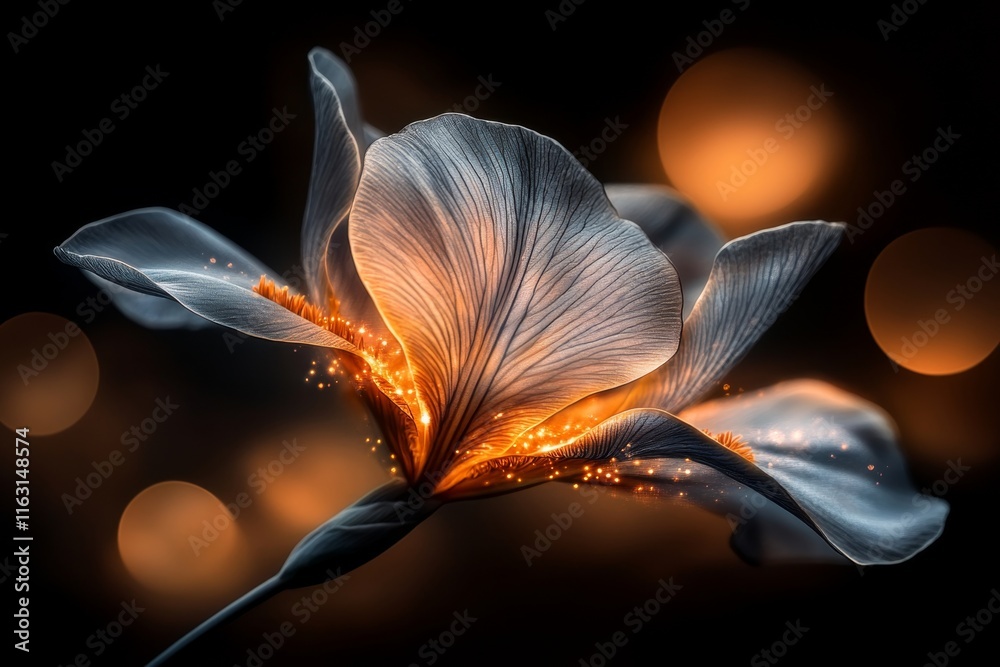 Poster A mesmerizing macro shot of a golden iris flower, with its intricate textures highlighted by soft light