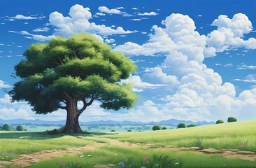 Fototapeta premium A beautiful tree an open field