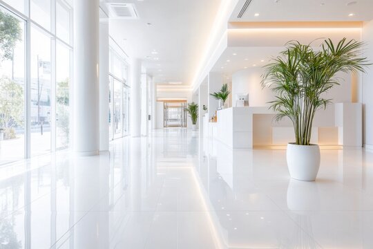 A modern architectural space incorporating sleek ionic columns in a minimalist design, blending tradition with innovation