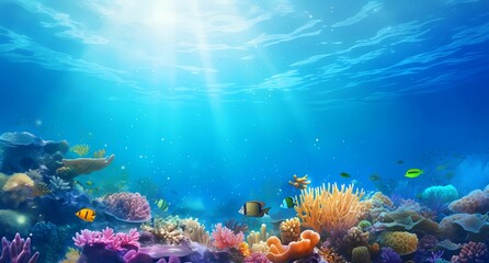 Obraz premium beautiful underwater scenery with coral reefs and starfish