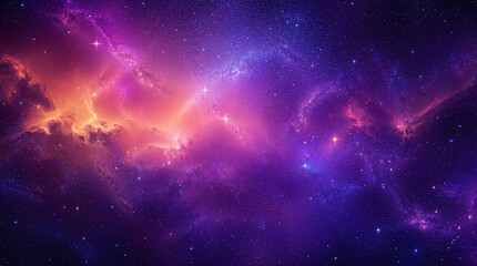Cosmic Nebula Stellar Clouds, Glowing Stars, Purple, Pink, and Orange Hues