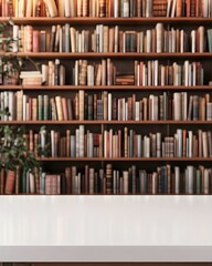 White Surface and Blurred Bookcase of Assorted Books