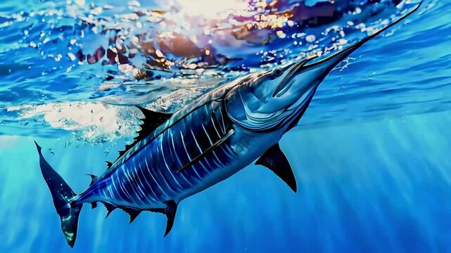 a blue marlin  swimming in  the ocean