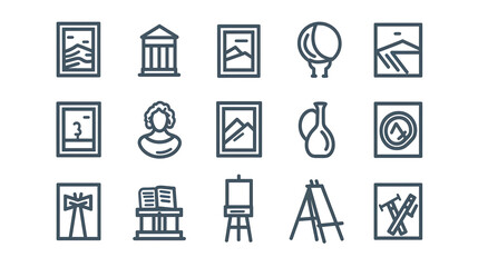 Set of 16 art and culture line icons.