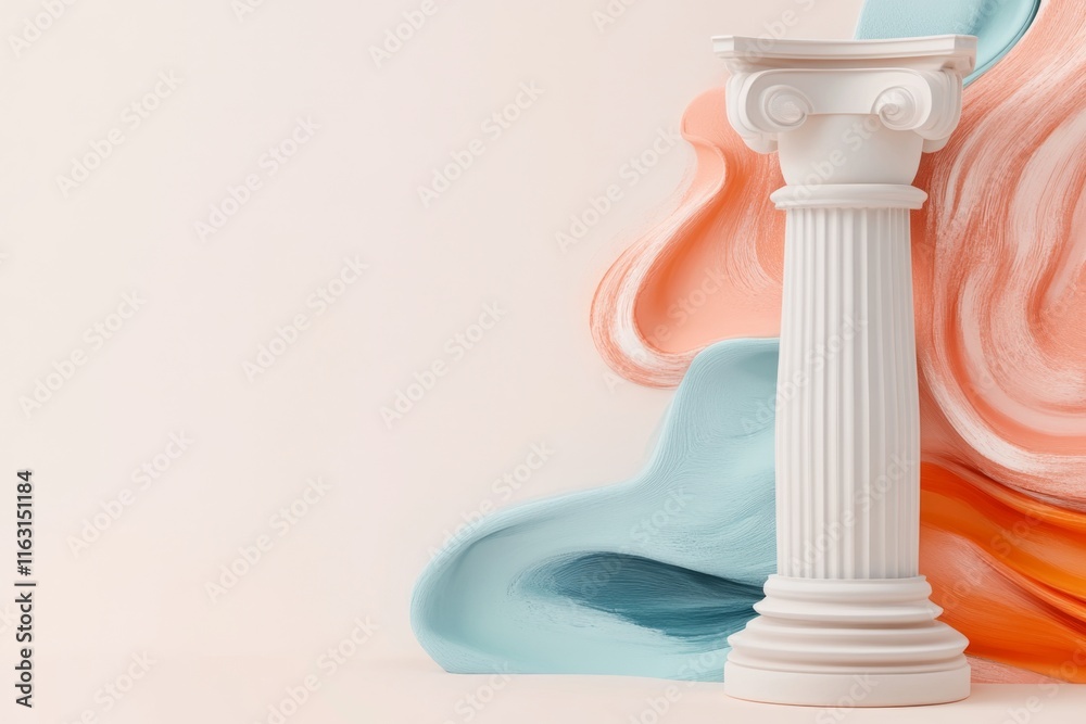 Poster A stylized flat design of a single ionic column in pastel colors, representing timeless architectural elegance