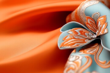 A vibrant Indian wedding invitation with intricate paisley patterns, bright marigold hues, and traditional motifs