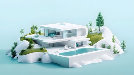 Naklejka premium Modern Minimalist House on a Hilltop with Pool