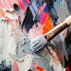 grey and vibrant. acrylic paint. brushstroke