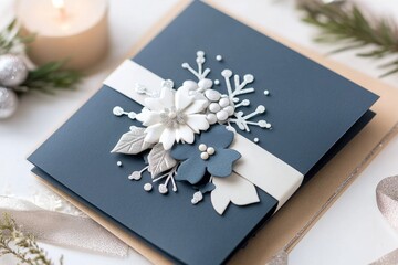 A winter wonderland themed invitation for a holiday gathering, featuring snowflakes, icy blues, and silver accents