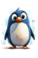Obraz premium A cute, cartoon-style penguin with a blue body and orange beak, standing cheerfully.