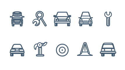 Car repair icons vehicle, wrench, tire, jack, service.