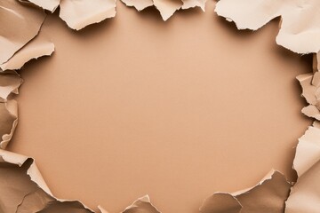 Torn Paper Frame on Beige Background, Abstract Texture for Design
