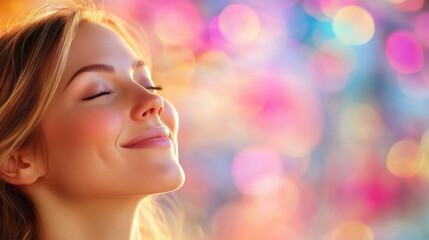 Fototapeta premium Serene Woman With Blonde Hair Against A Pastel Background