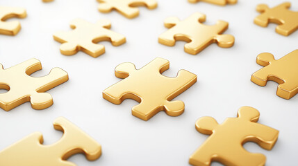 Obraz premium Business direction and target, Golden puzzle pieces scattered on light background, symbolizing connection and creativity