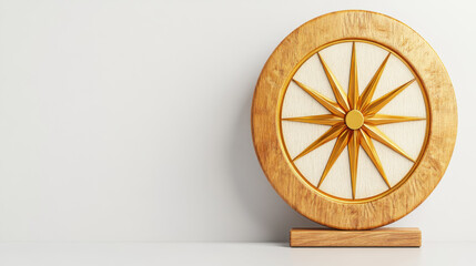 Business direction and target, Wooden compass with golden star design, symbolizing direction and adventure