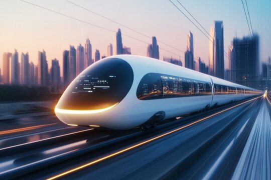 A conceptual hyperloop train racing through a vacuum tube, symbolizing the future of transportation