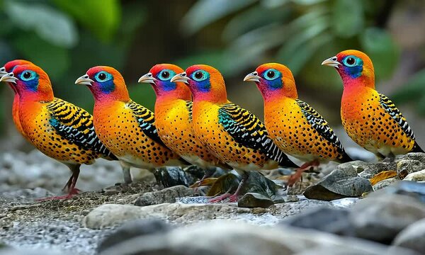 a group of adorable colorful birds 