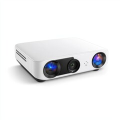 Obraz premium Modern Home Projector with Dual Lenses and Compact Design for Entertainment and Presentations