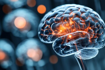 A detailed image of brain activity during meditation, with glowing patterns representing mindfulness and intelligence