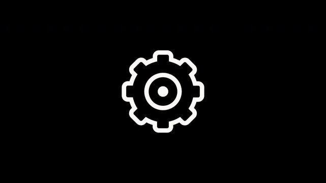 Animation vector icons of gear. Isolated white gear mechanism and cogwheel on black background. Progress or construction concept. Gear wheel UI vector icons.