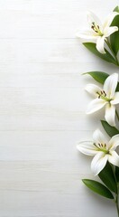 White Lilies on White Wooden Background