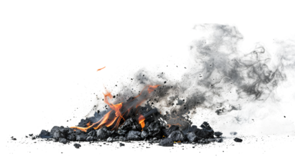 Smoldering burning coals, isolated on white background 