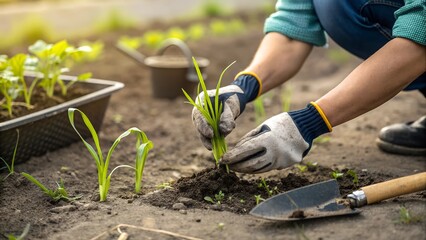 Fototapeta premium person planting a seedling
