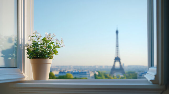 beautiful view from Parisian apartment window featuring potted plant