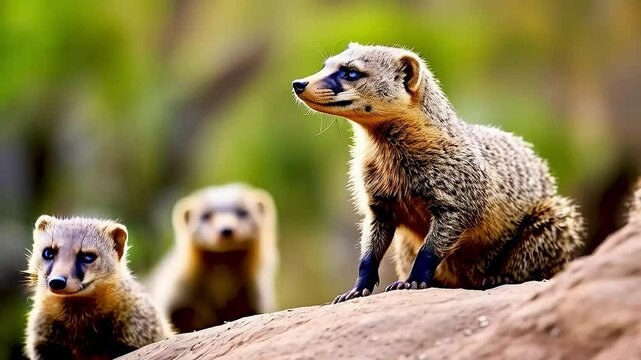 a yellow mongoose  and  two other mongoloids