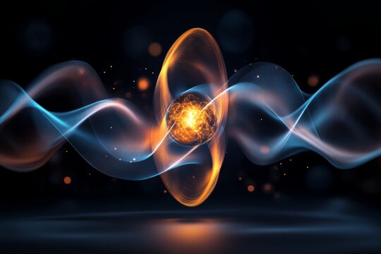 A glowing ionic bond forming between two atoms, depicted with vibrant energy waves and particle trails