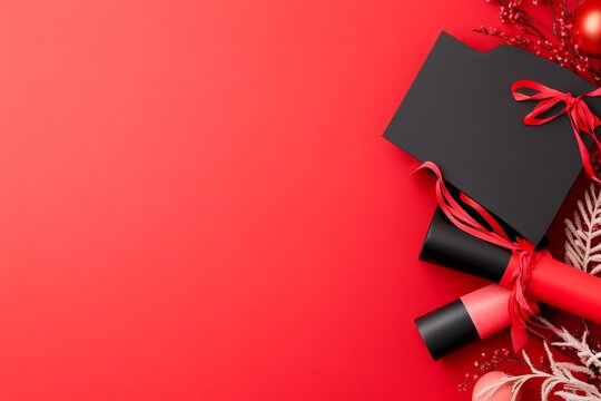 A graduation party invitation with a bold cap and diploma motif, paired with modern typography and school colors