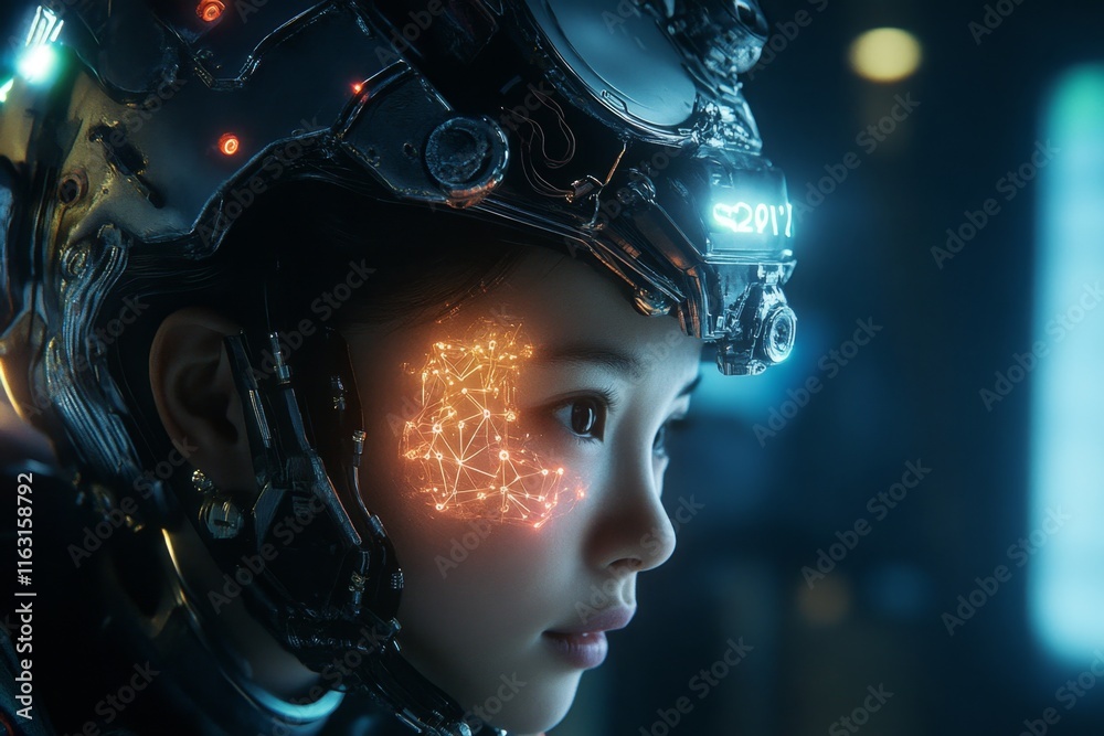 Poster A hyper-realistic scene of a scientist using an advanced AI system, with glowing neural networks and detailed machinery