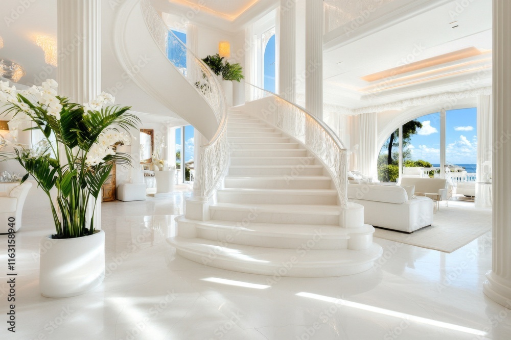 Poster A luxurious villa incorporating ionic columns into its design, blending classical elements with modern opulence
