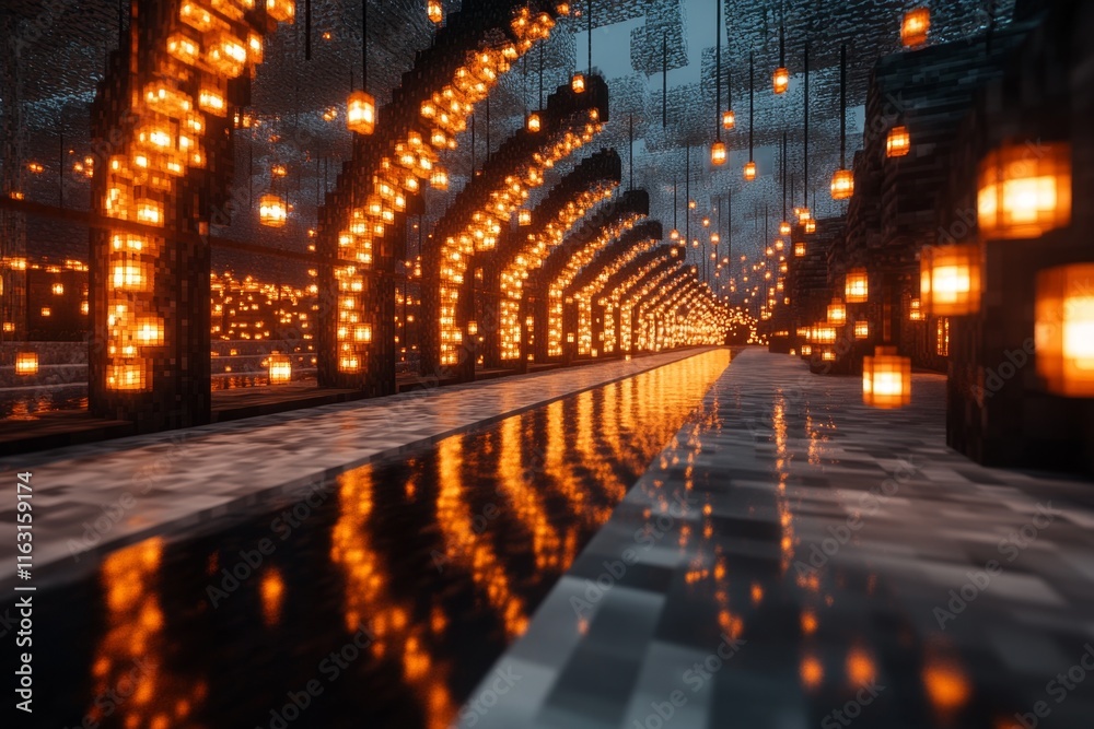 Poster A magical temple supported by glowing ionic columns that emit an ethereal light, surrounded by floating islands