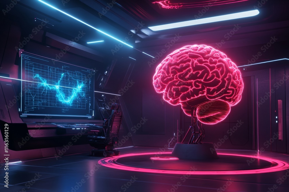 Poster A pixel art depiction of a glowing brain surrounded by animated puzzles and IQ test patterns, with retro gaming aesthetics