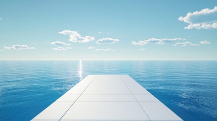 Serene Coastal Platform Overlooking Calm Ocean Under Blue Sky