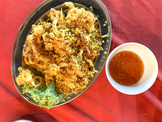 Crispy, deep-fried seafood coated in flour batter