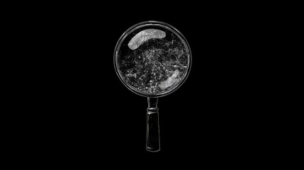 A magnifying glass reflecting a textured surface, suggesting exploration and discovery.